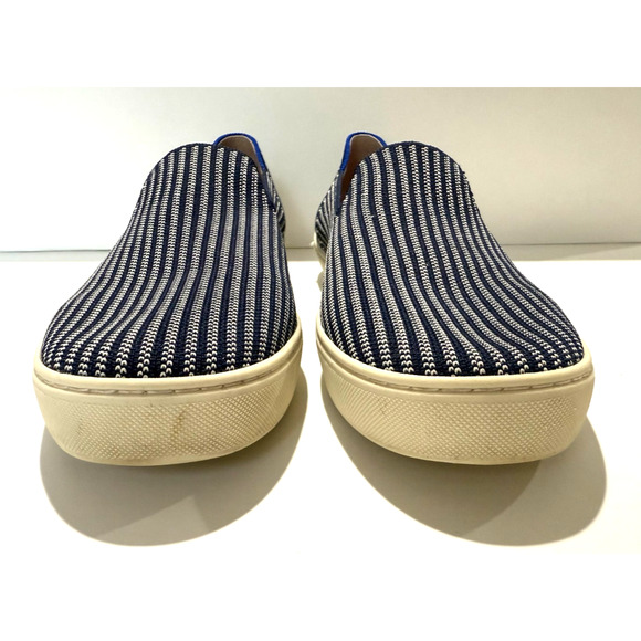 Rothy’s Original Slip On Sneakers Size 9.5 Blue Riviera Pinstripe Washable Shoes - Picture 2 of 8